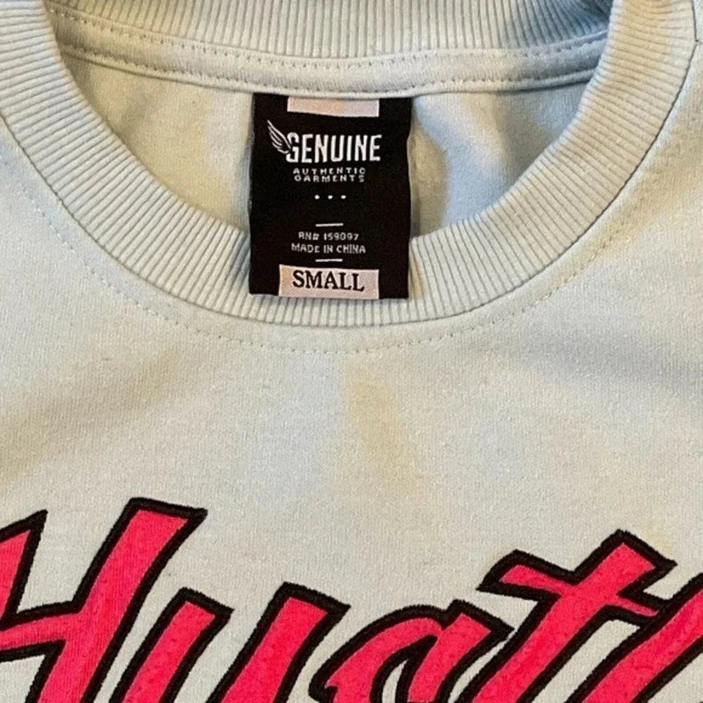 Genuine Authentic Garments Hustle Pullover Sweatshirt Embroidery Graphic Blue Sm